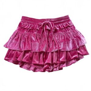 NWT SHUG Pink Velvet Ruffle Skirt Small |Y2k Preppy Cherry Girl Balletcore
